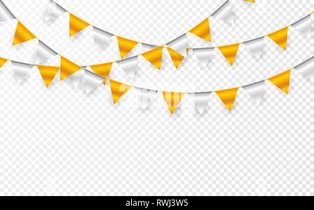 Feier party Banner. Goldene und silberne Folie Konfetti und flag Girlande. Vector Illustration. Stock Vektor