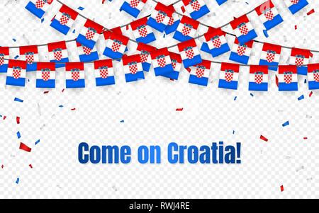 Kroatien Girlande Fahne mit Konfetti auf transparentem Hintergrund, hängen Bunting für Feier Vorlage Banner, Vector Illustration. Stock Vektor