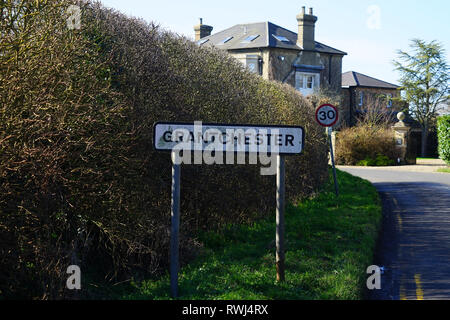 Das Dorf Zeichen an Grantchester Stockfoto