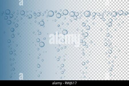 Luftblasen im Wasser Vector Illustration. Abstrakte Blasen. Blau transparent Hintergrund mit Blasen. Stock Vektor