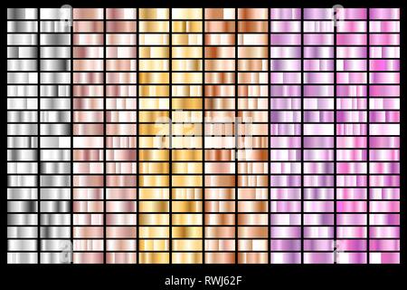 Sammlung von Silber, Chrom, Gold, Rose Gold. Bronze Metallic und UV-Gradienten. Vector Illustration. Stock Vektor