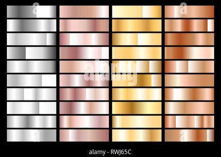 Sammlung von Silber, Chrom, Gold, Rose Gold und Bronze Metallic Gradienten. Vector Illustration. Stock Vektor
