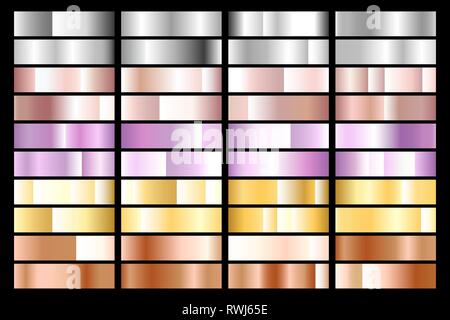 Sammlung von Silber, Chrom, Gold, Rose Gold. Bronze Metallic und UV-Gradienten. Vector Illustration. Stock Vektor