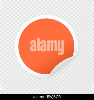 Leere runde Aufkleber mit gebogenen Ecken auf transparentem Hintergrund, realistisch mockup. Vector Illustration. Stock Vektor