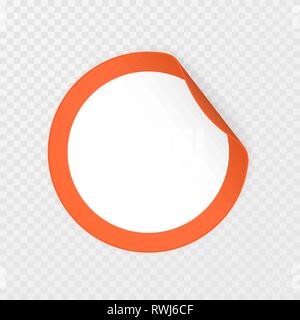 Leere runde Aufkleber mit gebogenen Ecken auf transparentem Hintergrund, realistisch mockup. Vector Illustration. Stock Vektor