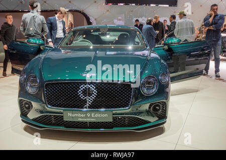 Genf, Schweiz. 6. März, 2019. Der neue Bentley Continental GT 9 Edition von mulliner dargestellt an der Presse Tage der 89. internationalen Automobilsalon in Genf. Quelle: Eric Dubost/Alamy leben Nachrichten Stockfoto