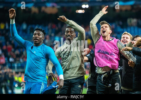 Madrid, Spanien. 5 Mär, 2019. Fussball Real Madrid v AFC Ajax Champions League 2018-2019 Torwart Andre Onana von Ajax, Klaas-Jan Huntelaar von Ajax Credit: Orange Bilder vof/Alamy leben Nachrichten Stockfoto