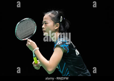 Birmingham, Großbritannien. 6. März, 2019. All England Open Badminton Championships: BIRMINGHAM, ENGLAND - März 6: WOMAN'S Ingles, FITRIANI Fitrian in Aktion an der Yonex All England Open Badminton Championships im Arena Birmingham am 6. März, 2019 Birmingham, England Credit: PATRICK ANTHONISZ/Alamy leben Nachrichten Stockfoto