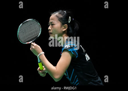 Birmingham, Großbritannien. 6. März, 2019. All England Open Badminton Championships: BIRMINGHAM, ENGLAND - März 6: WOMAN'S Ingles, FITRIANI Fitrian in Aktion an der Yonex All England Open Badminton Championships im Arena Birmingham am 6. März, 2019 Birmingham, England Credit: PATRICK ANTHONISZ/Alamy leben Nachrichten Stockfoto