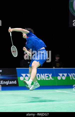 Birmingham, Großbritannien. 6. März, 2019. All England Open Badminton Championships: BIRMINGHAM, ENGLAND - März 6: WOMAN'S Ingles, Bingjiao er Chinas in Aktion an der Yonex All England Open Badminton Championships im Arena Birmingham am 6. März, 2019 Birmingham, England Credit: PATRICK ANTHONISZ/Alamy leben Nachrichten Stockfoto