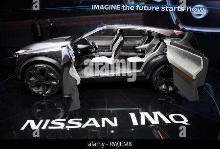 Genf. 6 Mär, 2019. Foto am 6. März 2019 zeigt die Nissan IMQ crossover Concept auf dem 89. Internationalen Automobil-Salon in Genf, Schweiz. Elektrische Autos und Hybridautos sind die Highlights auf dem diesjährigen Internationalen Automobilsalon in Genf, die für die Öffentlichkeit vom 7. März bis 17. Credit: Xu Jinquan/Xinhua/Alamy leben Nachrichten Stockfoto