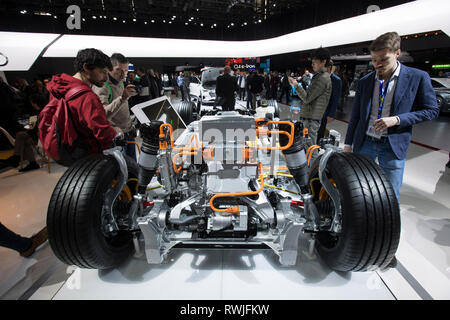 Peking, China. 6 Mär, 2019. Foto am 6. März 2019 wird der Audi e-tron Übertragungssystem auf der 89. Internationalen Genfer Automobilsalon in Genf, Schweiz. Credit: Xu Jinquan/Xinhua/Alamy leben Nachrichten Stockfoto