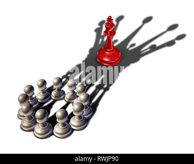 Business Strategy Leadership Konzept, wie eine Gruppe von Schach schachfigur Stücke zusammen als ein Team zu führen und bilden ein König Stück über einen anderen zu gewinnen. Stockfoto