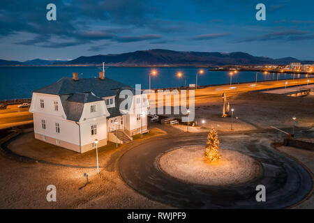 Hofdi Haus an Weihnachten, Reykjavik, Island Stockfoto