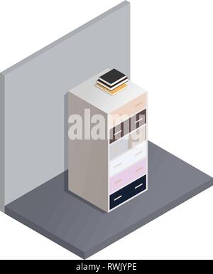 Flache isometrische Vector Illustration auf weißem Hintergrund. Die isometrische Darstellung der Nachttisch mit Büchern. Stock Vektor