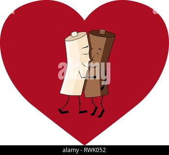 Verliebtes paar Konzept, Kaffee und Milch Vektor Grafik im Comic-Stil. Valentines Tag Abbildung. Valentines Tag Karte. Grußkarte. Lrc Stock Vektor