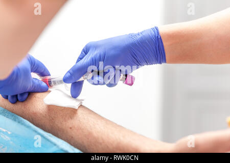 Labor Arzt Blut extrahieren aus einem Patienten Stockfoto