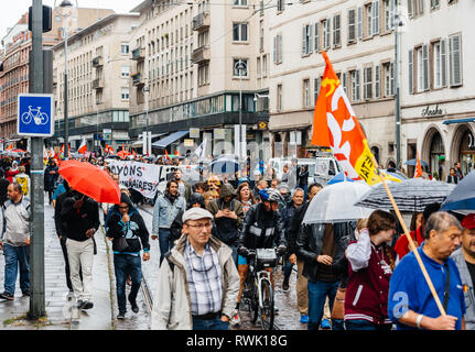 Straßburg, Frankreich - 12.September 2017: Franzosen auf politischer März während eines Französischen landesweiten Tag des Protestes gegen die Reform des Arbeitsmarkts von Emmanuel Längestrich Regierung vorgeschlagen, Stockfoto