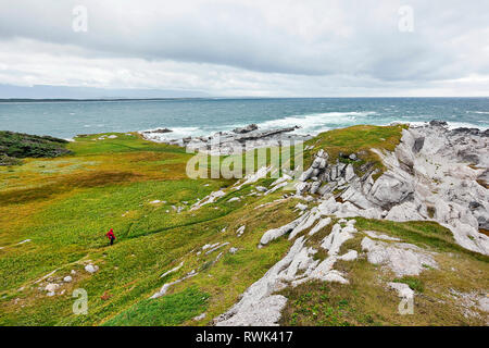 Cambrian und Ordovicia ära Felsformationen bis in den Golf von St. Lawrence am südwestlichen Ende des Lighthouse Trail auf der Kuh Head Halbinsel, Kuhkopf, westlichen Neufundland, Kanada Stockfoto