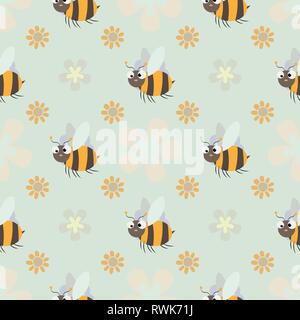 Honig drucken. Cute cartoon Biene und Blume nahtlose Muster 10 eps Stock Vektor