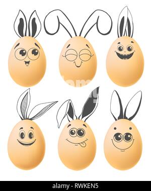 Festlegen von realistischen Eier mit Hand gezeichnete Elemente. Frohe Ostern. Vector Illustration Stock Vektor