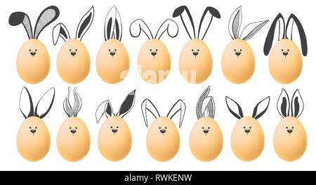 Festlegen von realistischen Eier mit Hand gezeichnete Elemente. Frohe Ostern. Vector Illustration Stock Vektor