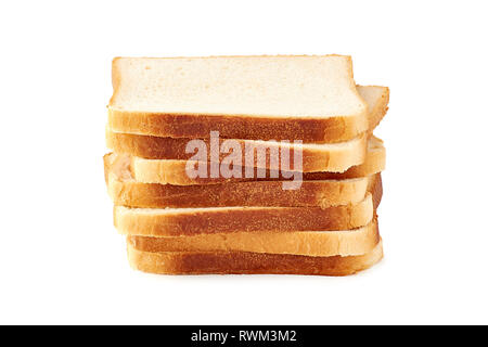 Stapel von Toast Scheiben Brot auf weißem Hintergrund Stockfoto