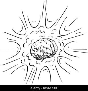 Cartoon Zeichnung von Angeregten menschliche Gehirn Explosion Stock Vektor