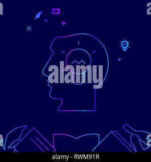Kreative Idee, menschlichen Kopf Vektorlinie Abbildung. Schreiben, Autoren, Bildung Gradient Symbol, Symbol, Piktogramm, Sign. Dunkelblauen Hintergrund. Stock Vektor