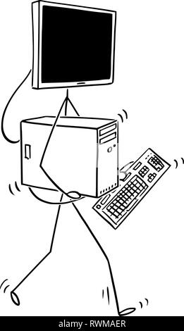 Cartoon von Walking Desktop-Computer mit Monitor als Leiter Stock Vektor