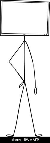 Cartoon Charakter mit Computer oder TV-Monitor als Leiter Stock Vektor