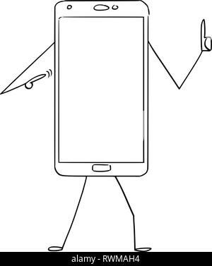 Cartoon von Handy Charakter zeigt auf sich selbst und zeigt mit dem Daumen nach oben Stock Vektor