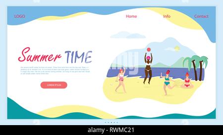Sommer horizontale Banner mit Platz kopieren. Junge gerne verschiedene Frauen spielen und entspannende Open Air an sonnigen Landschaft Hintergrund. Aktiven Lebensstil Stock Vektor