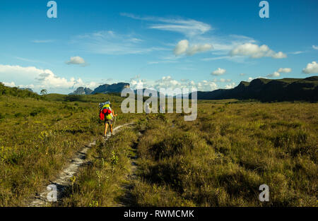 CHAPADA DIAMANTINA NATIONALPARK, BAHIA, BRASILIEN - MÄRZ 2014: Touristen Trekking in Pati Tal in Chapada Diamantina Nationalpark. Stockfoto