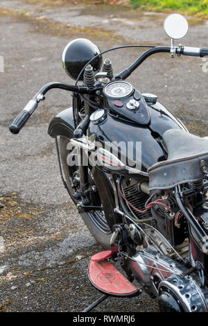 1946 Vintage Harley Davidson knucklehead Motorrad. Heritage Center in Bicester, Oxfordshire, England Stockfoto