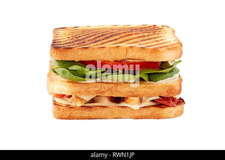 Delicious Club Sandwich mit Huhn und Speck auf Weiß Stockfoto