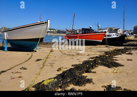 Angeln und Boote mit Ketten am Strand in Hugh Town günstig, St Mary's, Isles of Scilly Stockfoto