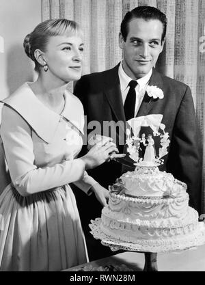 Paul Newman und Joanne Woodward während Ihrer Hochzeitsfeier im Hotel El Rancho Las Vegas, Nevada, 29. Januar 1958 Datei Referenz # 33751 532 THA Stockfoto