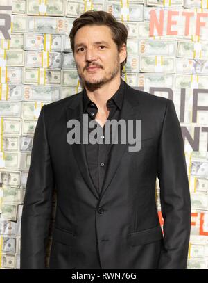 NEW YORK, NY - MÄRZ 03: Pedro Pascal besucht die "Triple Frontier' Weltpremiere auf Jazz am Lincoln Center am 03 Maerz, 2019 in New York City. Stockfoto