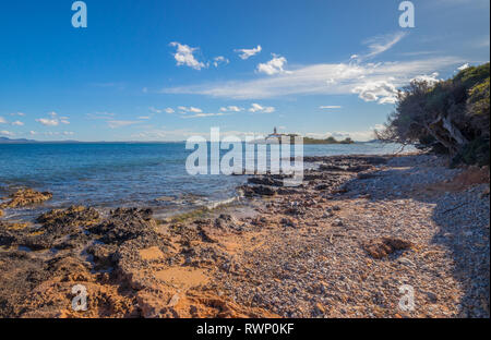 Weit d'Alcanada Leuchtturm in der Nähe von Alcudia auf Mallorca (Mallorca), Balearen, Spanien Stockfoto