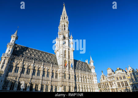 Rathaus der Stadt Brüssel, einen grossen, dekorativen Gebäude in der Stadt mit Gold Trim und blauen Himmel; Brüssel, Belgien Stockfoto