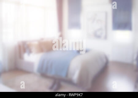 Verschwommen Schlafzimmer, blauen und grauen Farbtönen Stockfoto