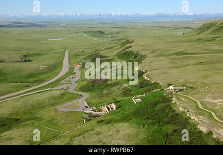 Antenne, Head-Smashed-In-Buffalo-Sprung, Fort Macleod, Alberta, Kanada Stockfoto