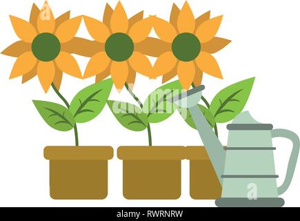 Sonnenblumen in Töpfe mit Wasser kann Stock Vektor