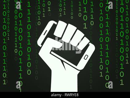 Digitale Revolution Hand smartphone Symbol matrix hacker Stil Stock Vektor