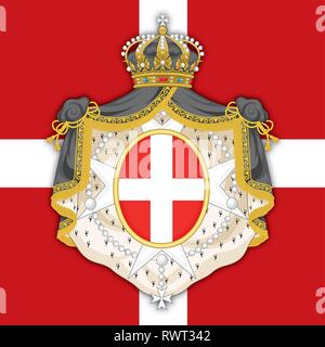 SMOM Souveränen Malteserordens Wappen auf der offiziellen Flagge, Vektor, Abbildung Stock Vektor