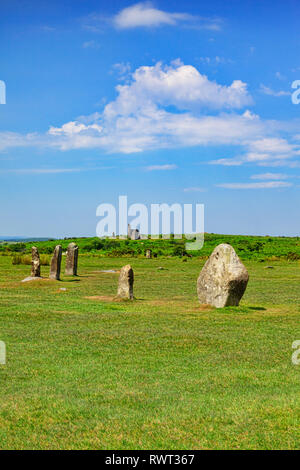 The Hurlers Steinkreis, Bodmin Moor, Cornwall, Großbritannien Stockfoto