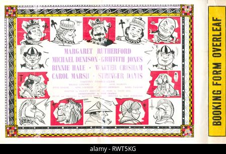 Cast Liste für Alice Through the Looking Glass von Lewis Carroll durchgeführt im Princes Theatre, London 1954 Stockfoto