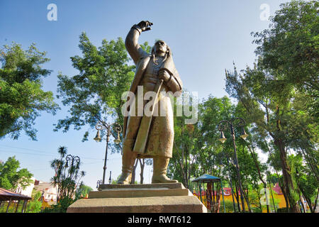 Coyoacan, Mexiko City, Mexiko - 20 April 2018: Miguel Hidalgo, Statue vor der Pfarrkirche von San Juan Bautista auf Hidalgo Square in Coyoacan Stockfoto