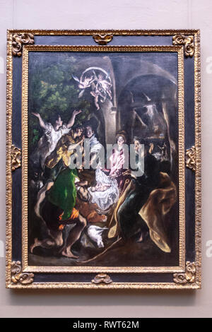 Die Anbetung der Hirten, von El Greco (Domenikos Theotokopoulos), das Metropolitan Museum der Kunst, Manhattan, New York USA Stockfoto